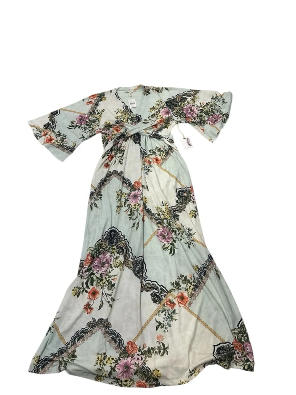 Jessica Simpson Maternity Floral boho Dress Tie Waist V-Neck mint Green Size L